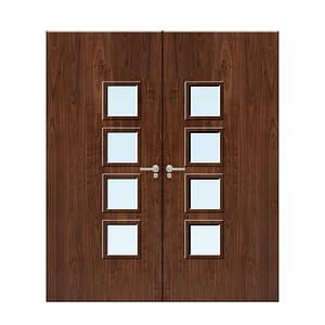 Internal Walnut Veneer 27G Glazed Pair FD30 Fire Door